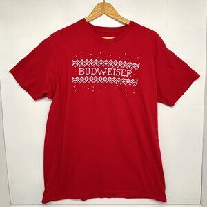 Budweiser Beer Ugly Christmas T-shirt Red White Holiday Party Men's Size XL